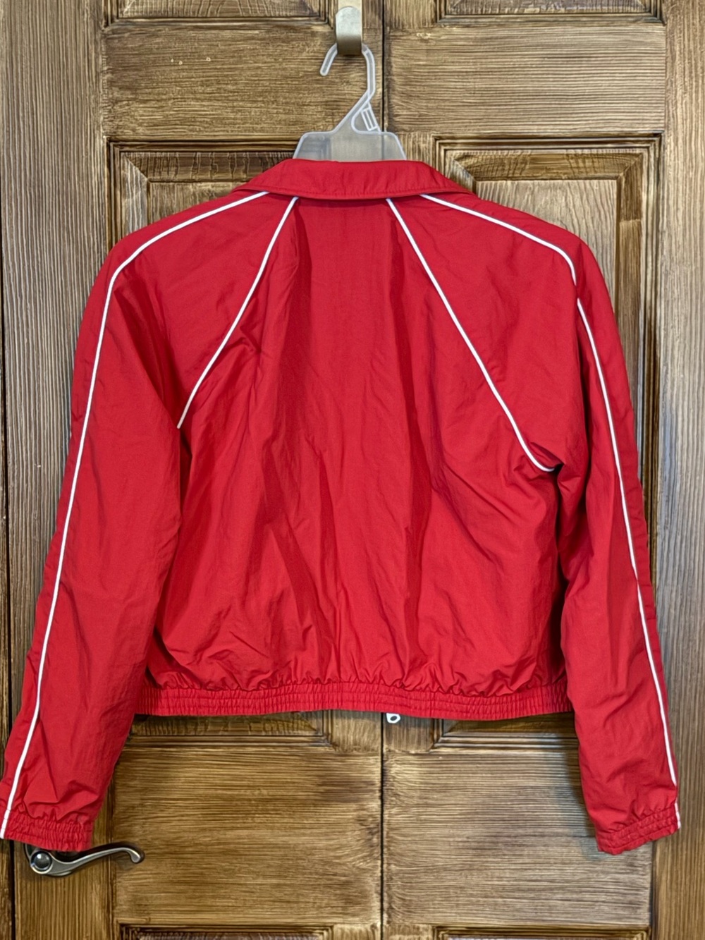Abercrombie & Fitch Red Cropped Track Bomber Zip Jacket with White Piping - Picture 2 of 6